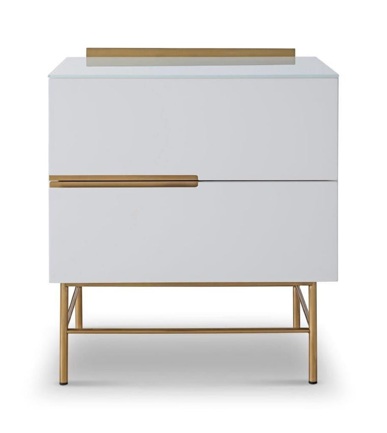 Gillmore Space Alberto Two Drawer Narrow Chest White With Brass Accent