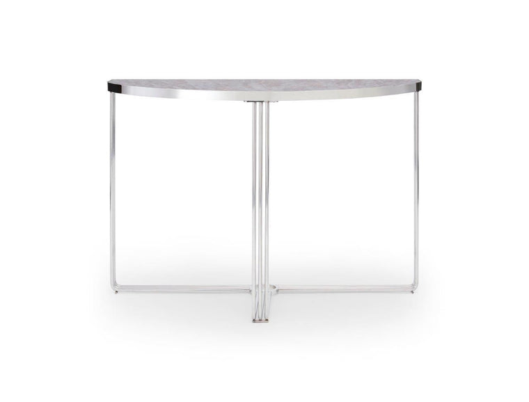 Gillmore Space Finn Demi Lune Console Table Dark Stone Top & Polished Chrome Frame