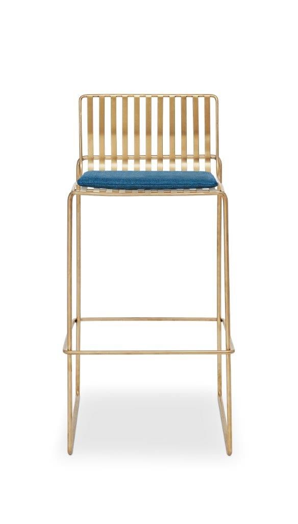 Gillmore Space Finn Bar Stool Admiral Blue Upholstered & Brass Frame