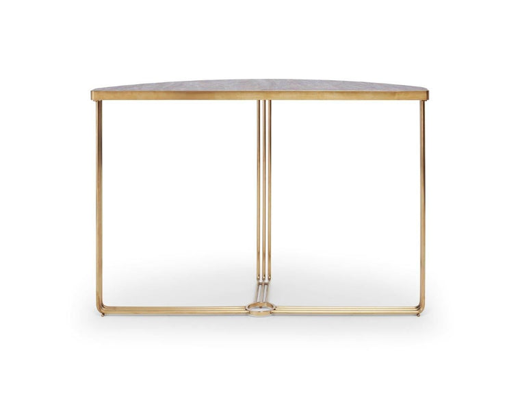 Gillmore Space Finn Demi Lune Console Table Dark Stone Top & Brass Frame