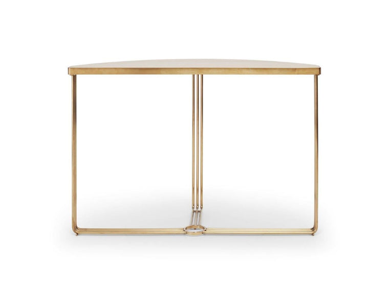 Gillmore Space Finn Demi Lune Console Table Pale Oak Top & Brass Frame