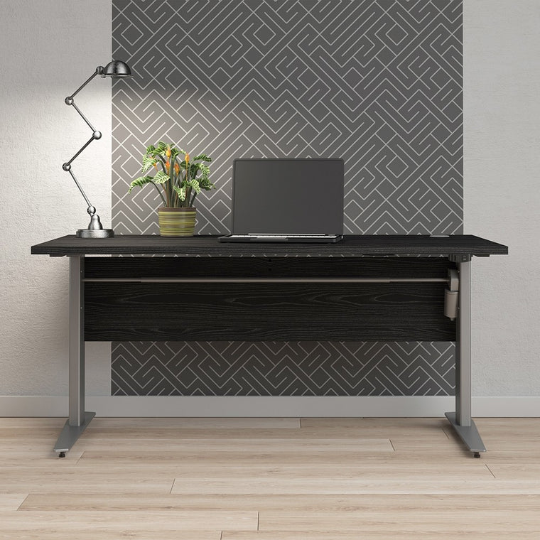 Axton Trinity Desk 150 cm In Black Woodgrain With Height Adjustable Legs With Electric Control In Silver Grey Steel