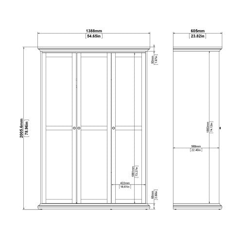 Axton Westchester Wardrobe With 3 Doors in Matt Grey
