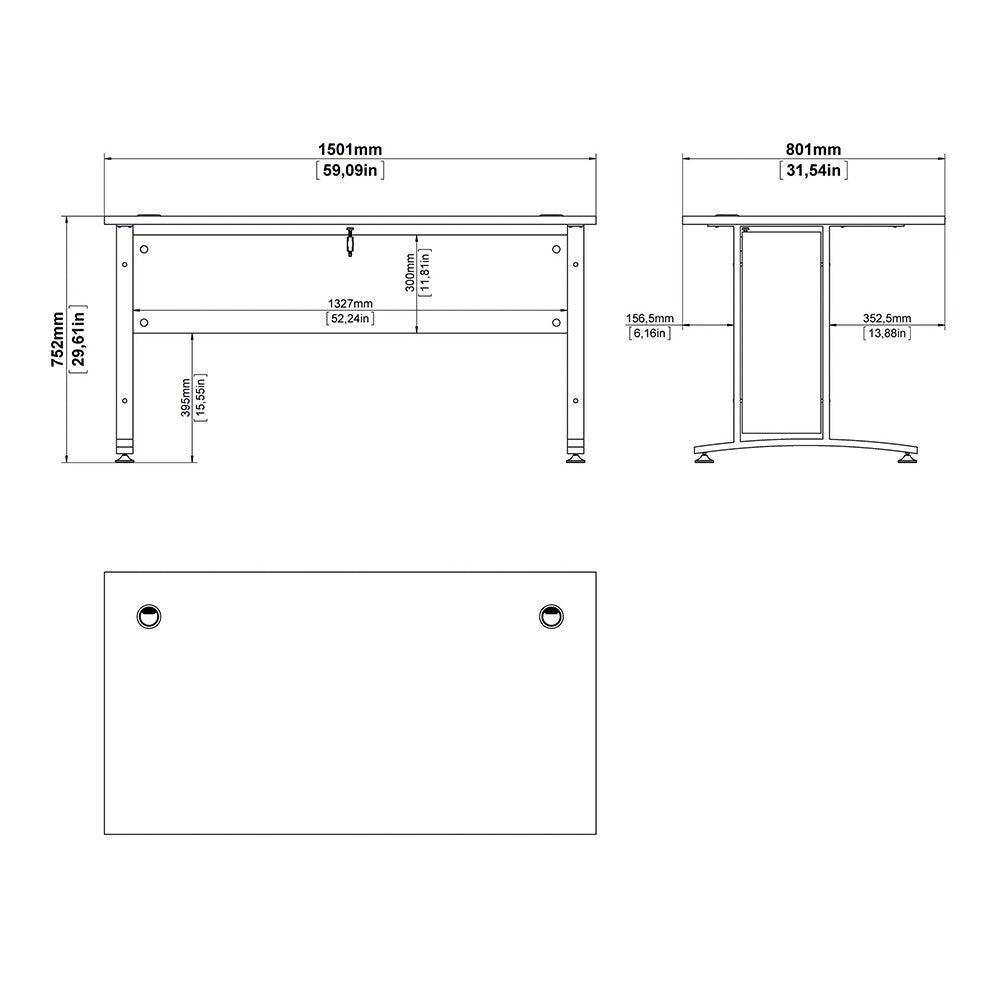 Axton Trinity Desk 150 cm In Oak With Silver Grey Steel Legs