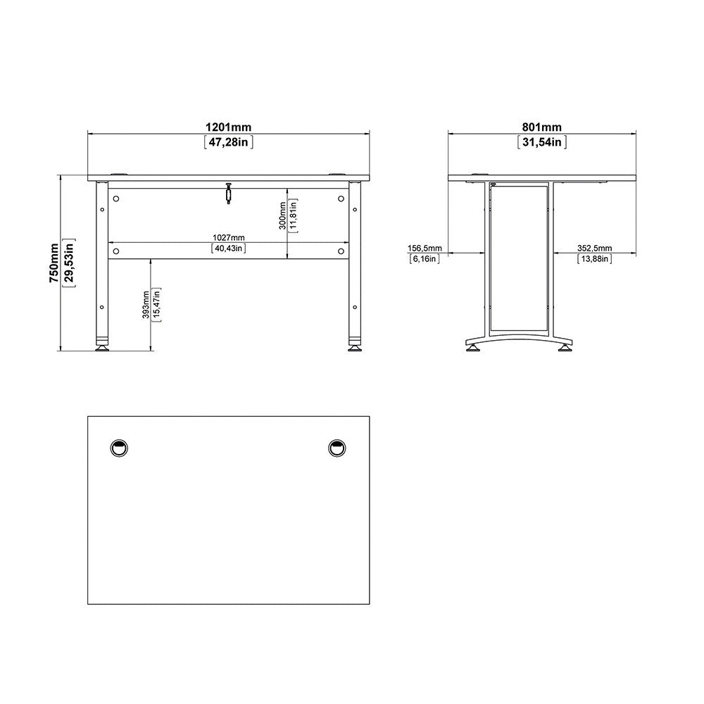 Axton Trinity Desk 120 cm In Oak With Silver Grey Steel Legs