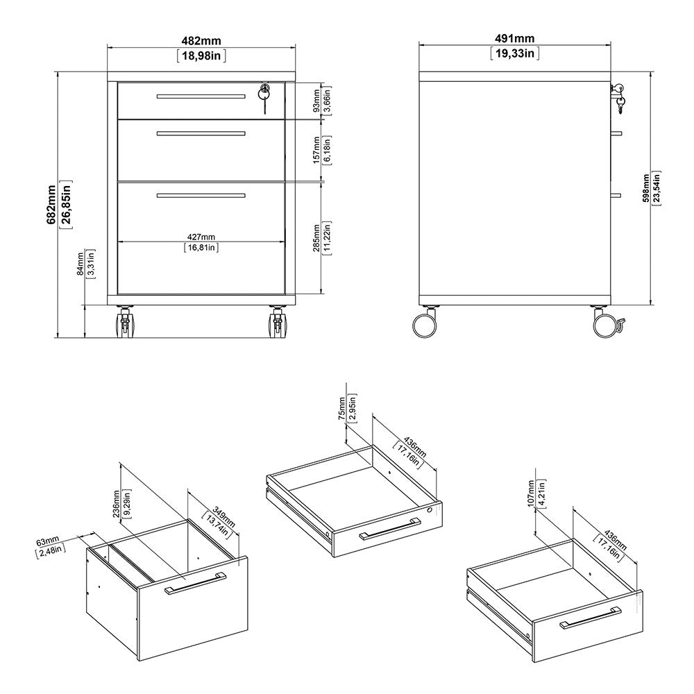 Axton Trinity Mobile File Cabinet In White