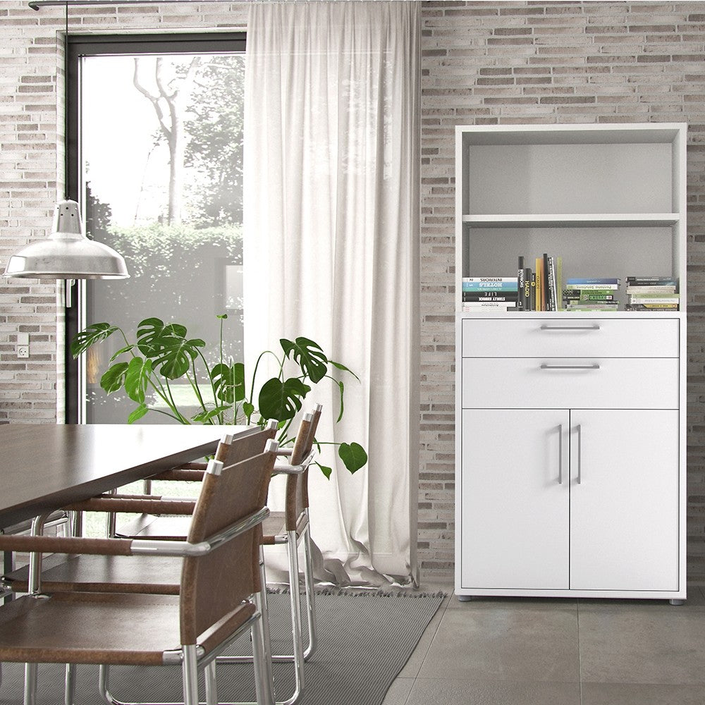 Axton Trinity Bookcase 4 Shelves with 2 Drawers and 2 Doors in White
