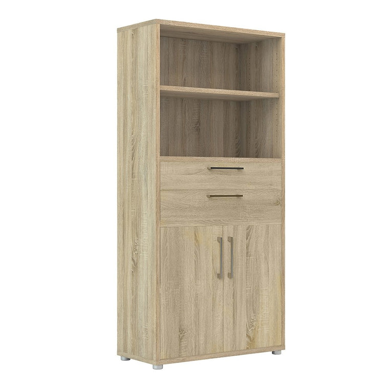 Axton Trinity Bookcase 4 Shelves with 2 Drawers and 2 Doors in Oak