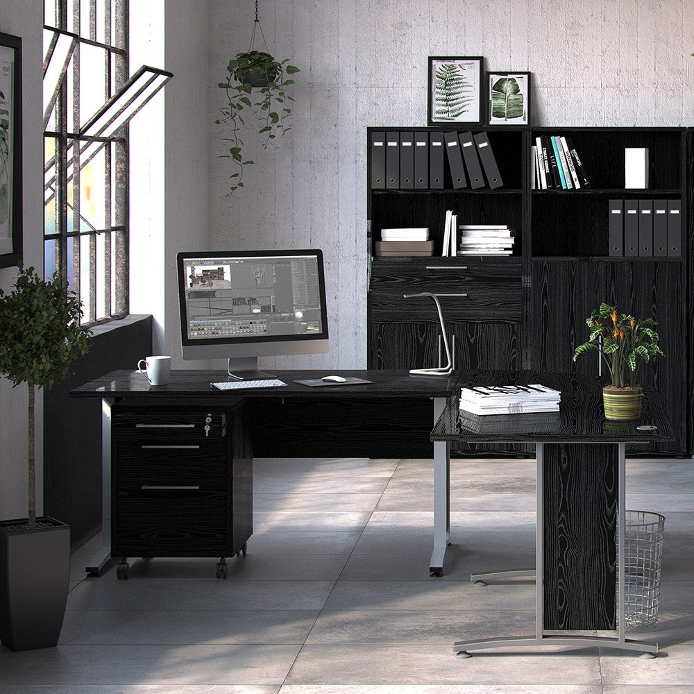 Axton Trinity Bookcase 4 Shelves with 2 Drawers + 2 File Drawers in Black woodgrain
