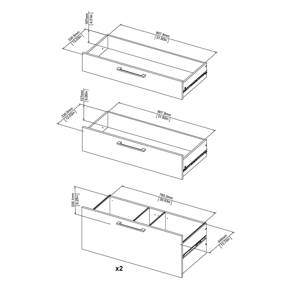 Axton Trinity Bookcase 5 Shelves with 2 Drawers + 2 File Drawers in Black Woodgrain