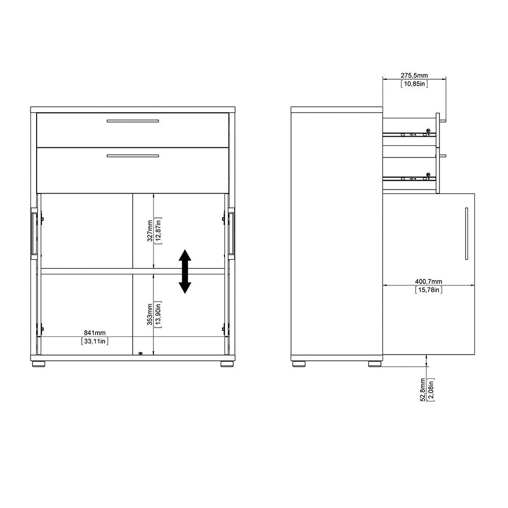 Axton Trinity Bookcase 2 Shelves with 2 Drawers and 2 Doors in Oak