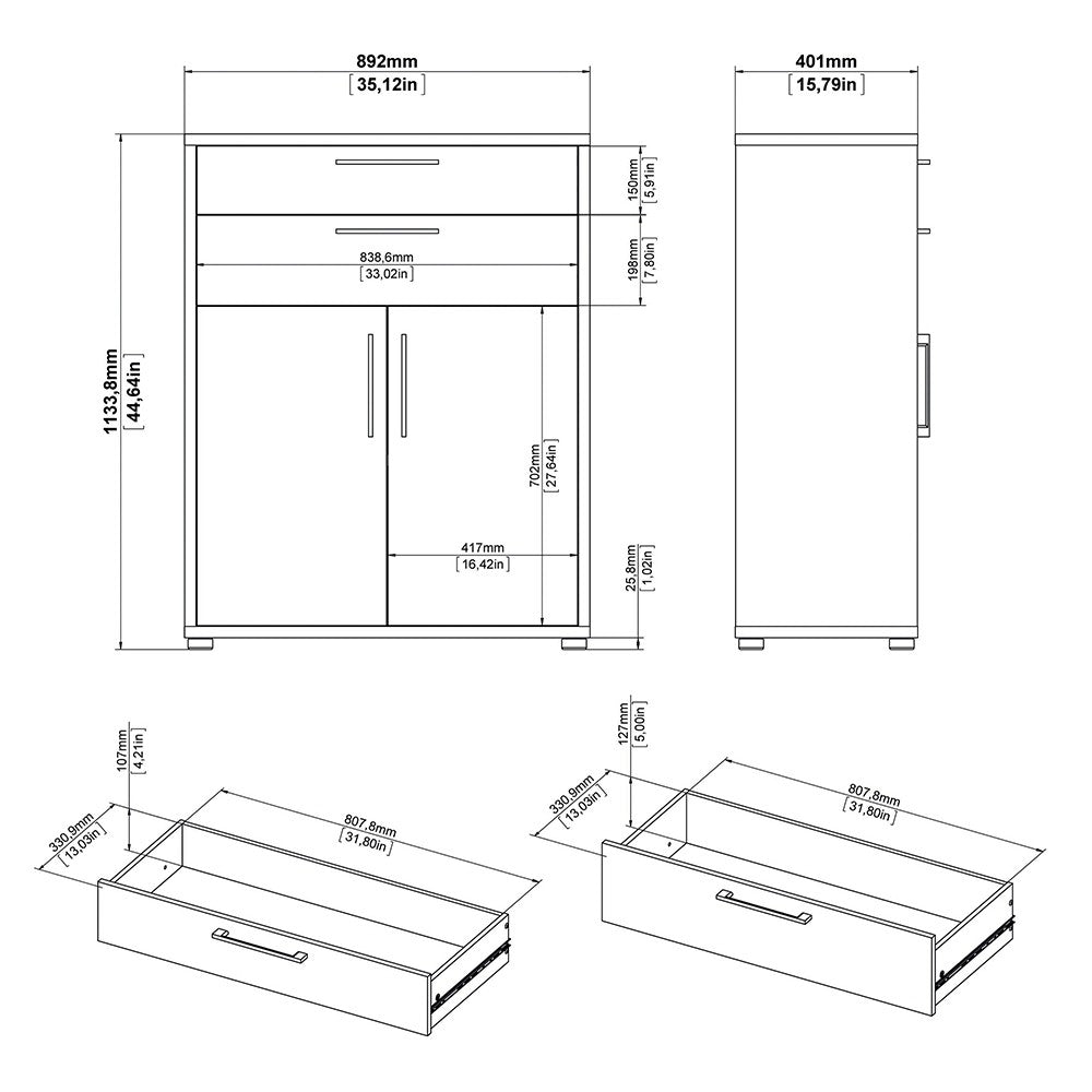 Axton Trinity Bookcase 2 Shelves with 2 Drawers and 2 Doors in Oak