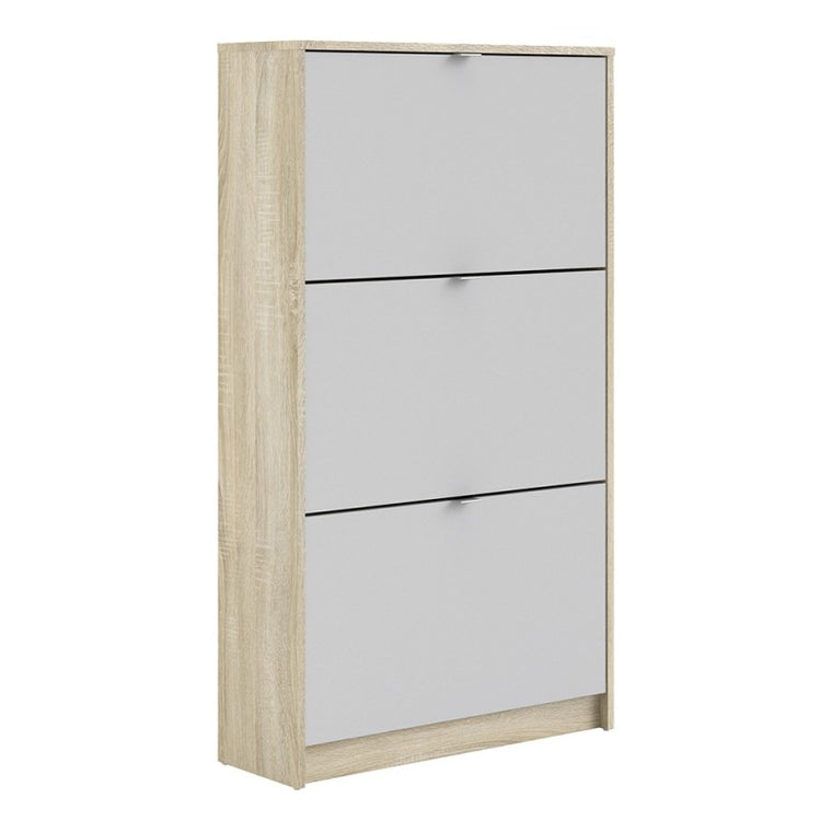 Axton Choctaw Shoe Cabinet With 3 Tilting Doors And 2 Layer In Oak Structure White