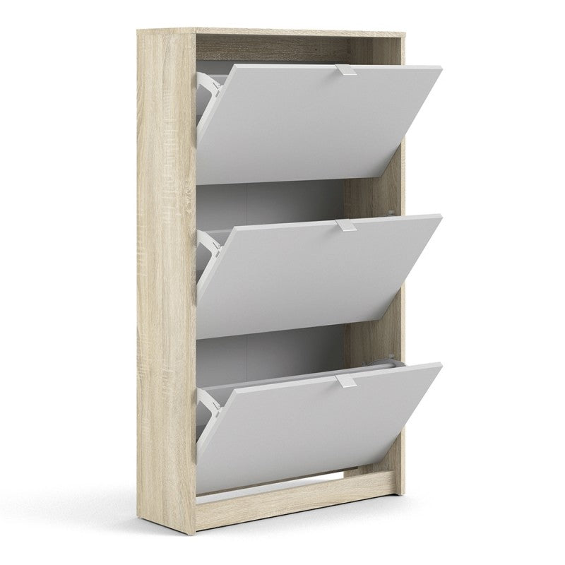 Axton Choctaw Shoe Cabinet With 3 Tilting Doors And 2 Layer In Oak Structure White
