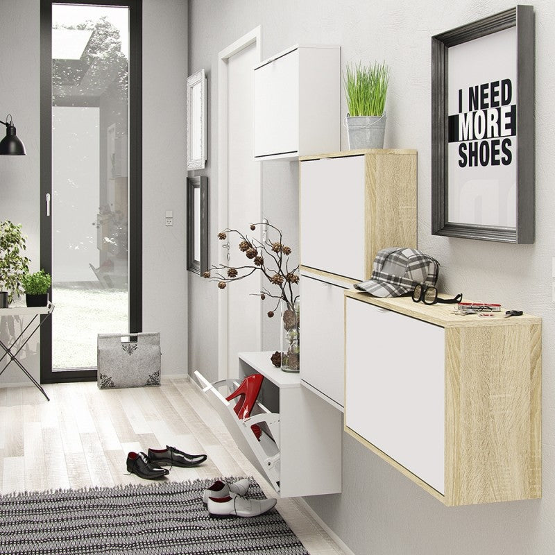 Axton Choctaw Shoe Cabinet With 3 Tilting Doors And 2 Layer In Oak Structure White