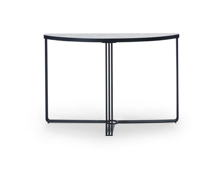 Gillmore Space Finn Demi Lune Console Table Pale Stone Top & Black Frame