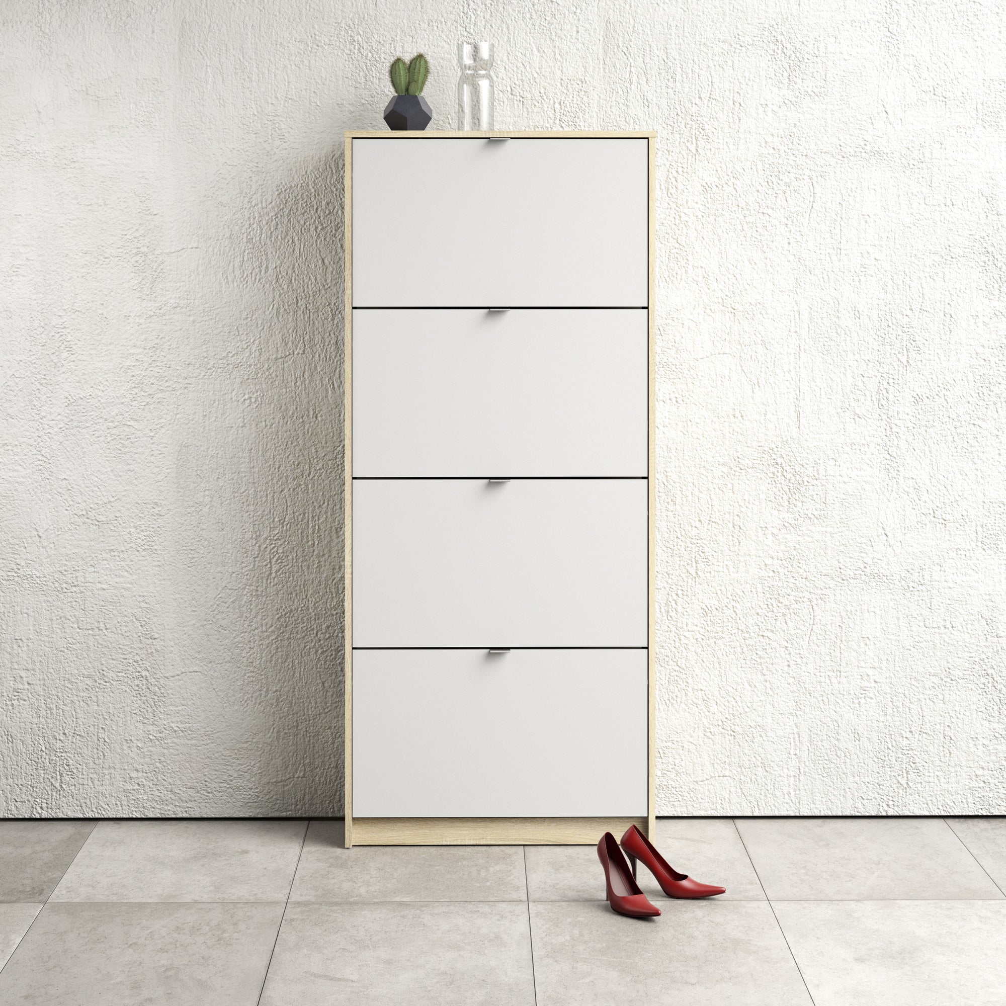 Axton Choctaw Shoe Cabinet  With 4 Tilting Doors And 2 Layers In Oak Structure White
