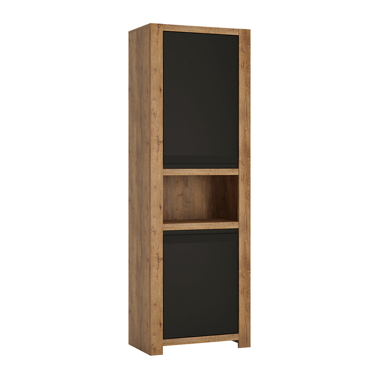 Axton Morris 2 Door Tall Cupboard With Open Shelf In Lefkas Oak With Matt Black Fronts