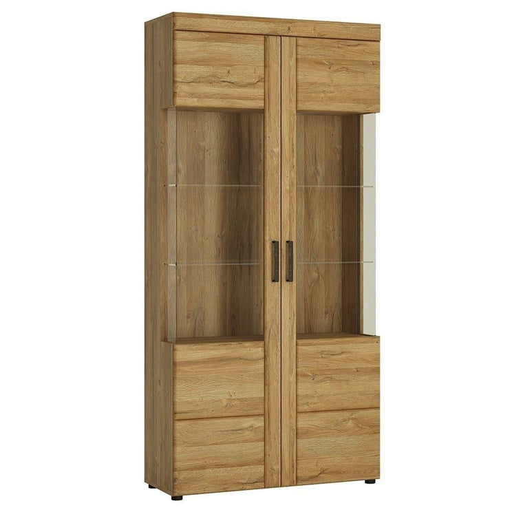 Axton Bronxwood Tall Wide 2 Door Glazed Display Cabinet in Grandson Oak