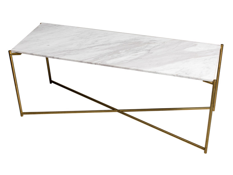 Gillmore Space Iris Large Low Console Table White Marble Top