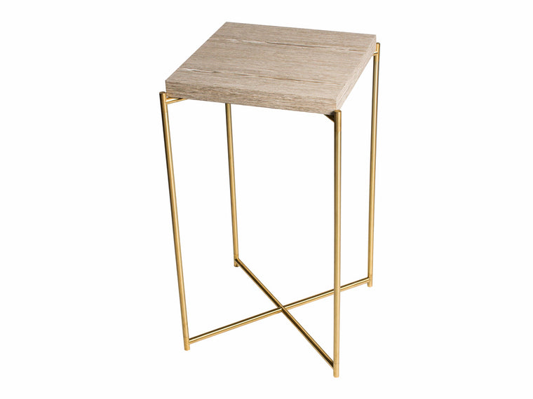 Gillmore Space Iris Square Plant Stand Weathered Oak Top