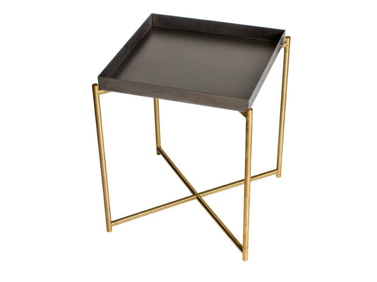 Gillmore Space Iris Square Side Table Gun Metal Tray