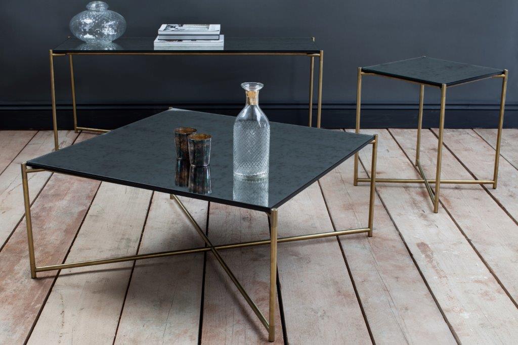 Gillmore Space Iris Square Coffee Table Black Marble Top