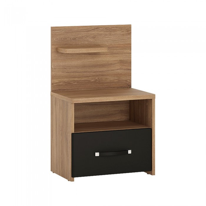 Axton Throggs 1 Drawer Bedside With Open Shelf (LH) in Stirling Oak with Matt Black Fronts