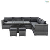 Home Junction Olympus Grey Modular Corner Sofa with Coffee to Dining Rising Gas Firepit Table and Stool