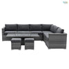 Home Junction Olympus Grey Modular Corner Sofa with Coffee to Dining Rising Gas Firepit Table and Stool