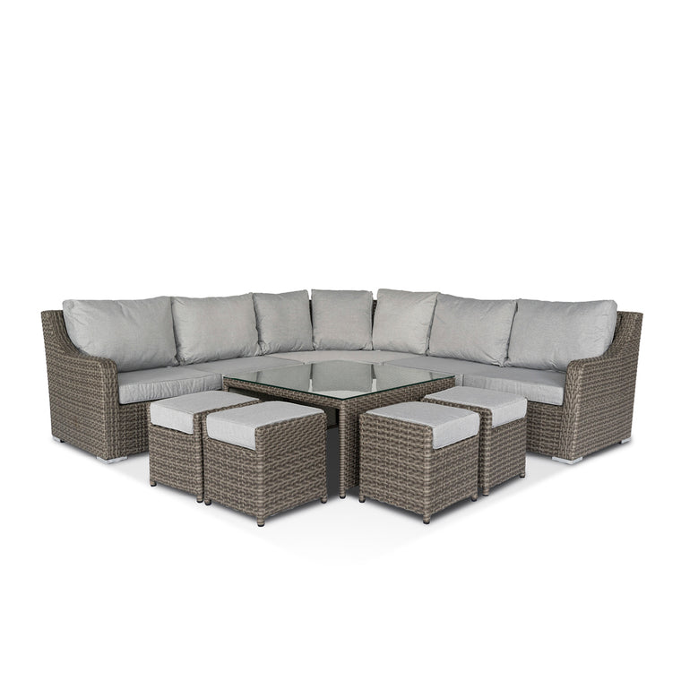 Home Junction Sabine Modern Luxury Grey Corner Sofa with Coffee Table and Four Stools