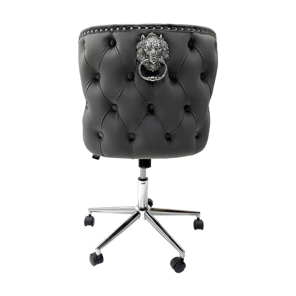 Carvello Napier Grey Premium Upholstered Velvet Office Chair Tufted Back with Lion Head Knocker