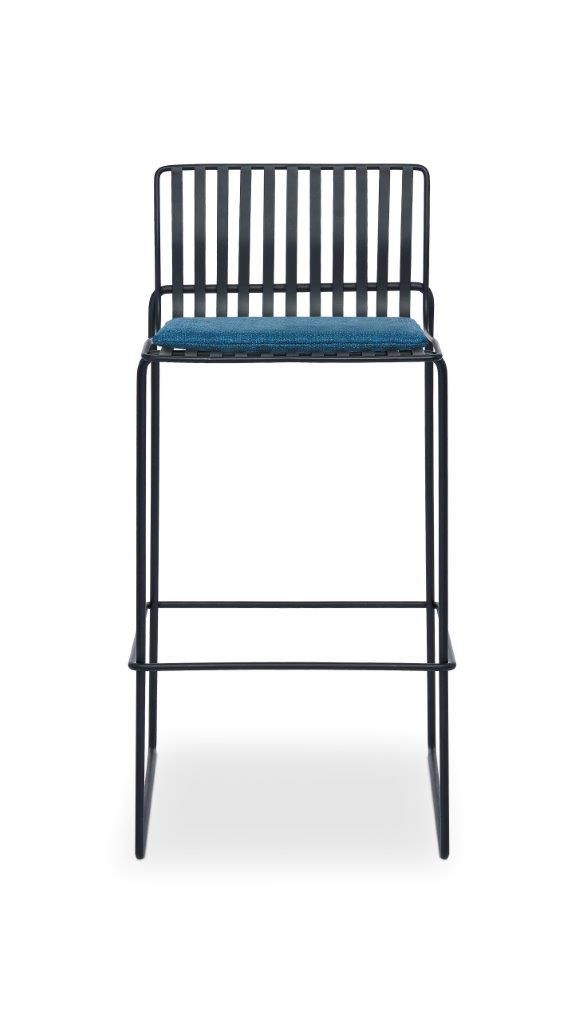 Gillmore Space Finn Bar Stool Admiral Blue Upholstered & Black Frame