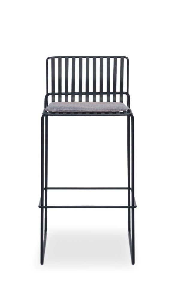 Gillmore Space Finn Bar Stool Pewter Grey Upholstered & Black Frame