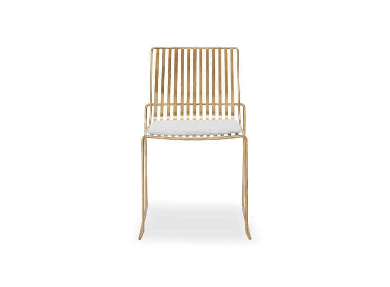 Gillmore Space Finn Stacking Dining Chair Silver Upholstered & Brass Frame