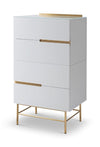 Gillmore Space Alberto Four Drawer Narrow Chest White With Brass Accent