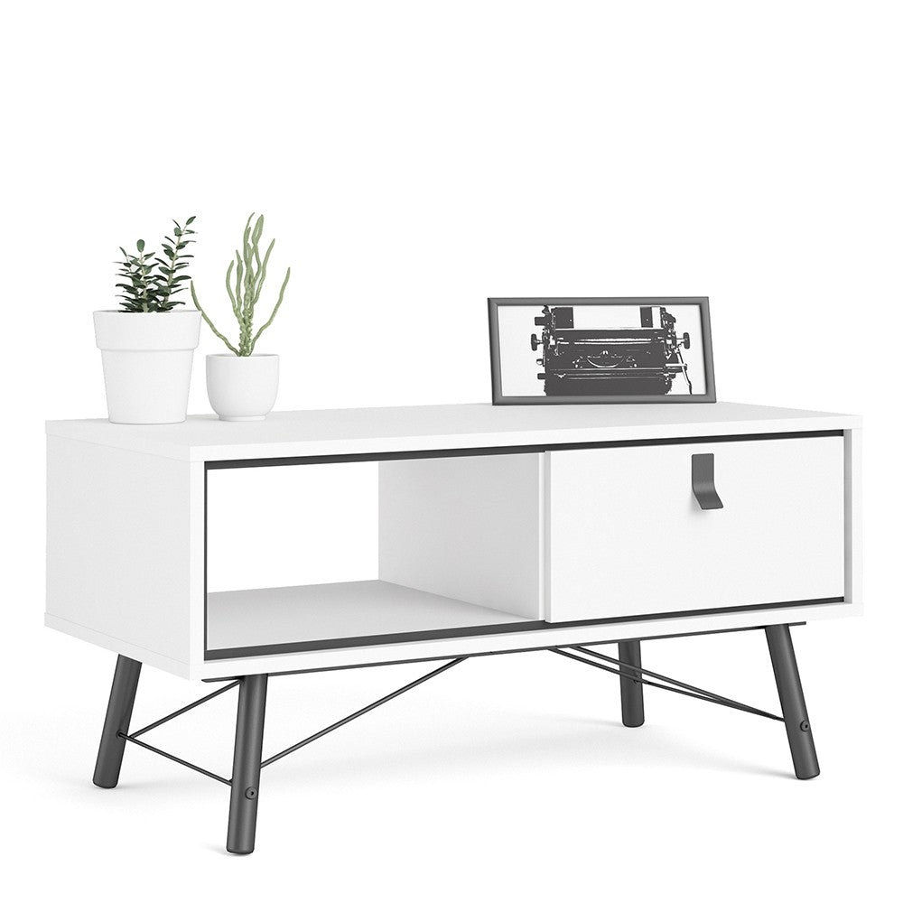 Axton Longwood Coffee Table With 1 Drawer In Matt White