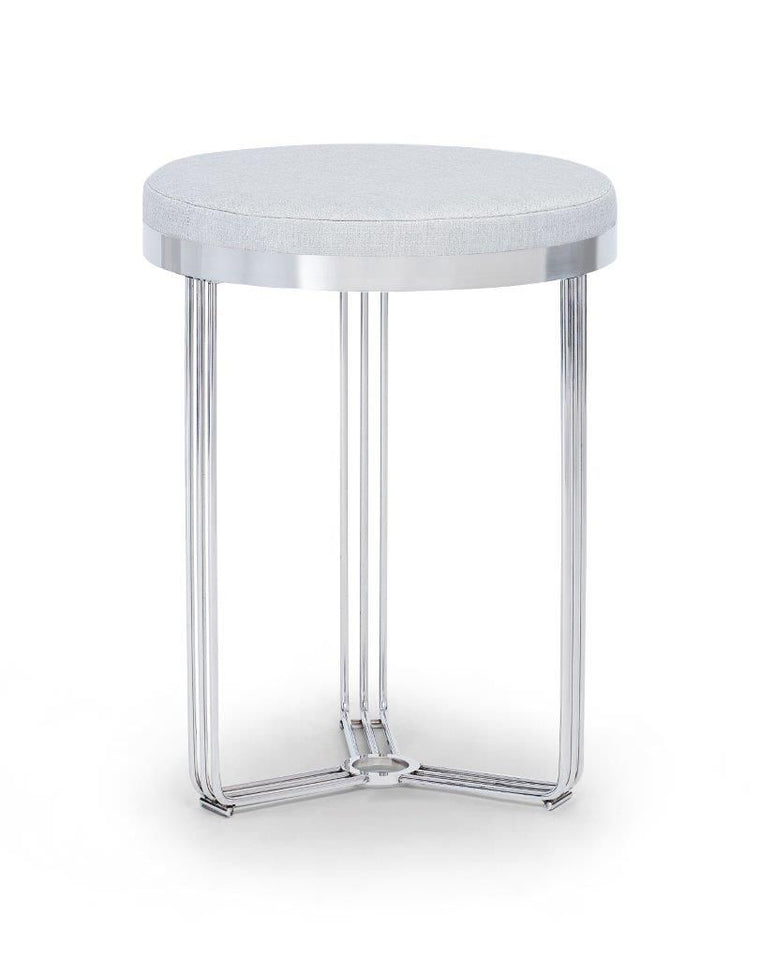 Gillmore Space Finn Circular Side Table Or Stool Silver Upholstered & Polished Chrome Frame