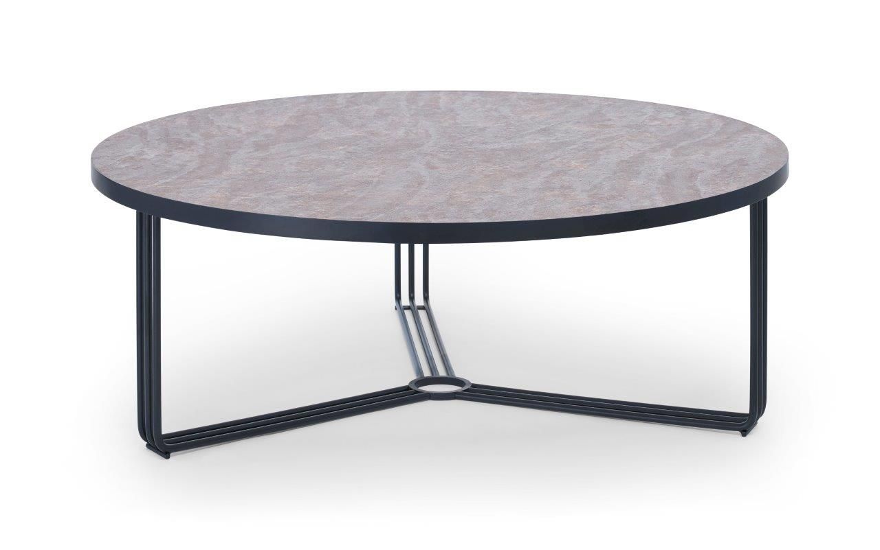 Gillmore Space Finn Large Circular Coffee Table Dark Stone Top & Black Frame