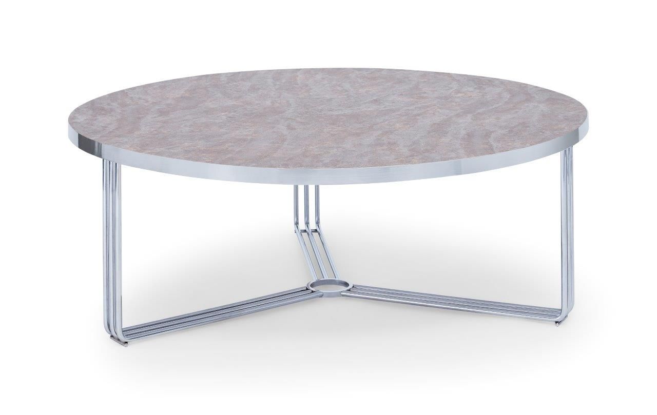 Gillmore Space Finn Large Circular Coffee Table Dark Stone Top & Polished Chrome Frame