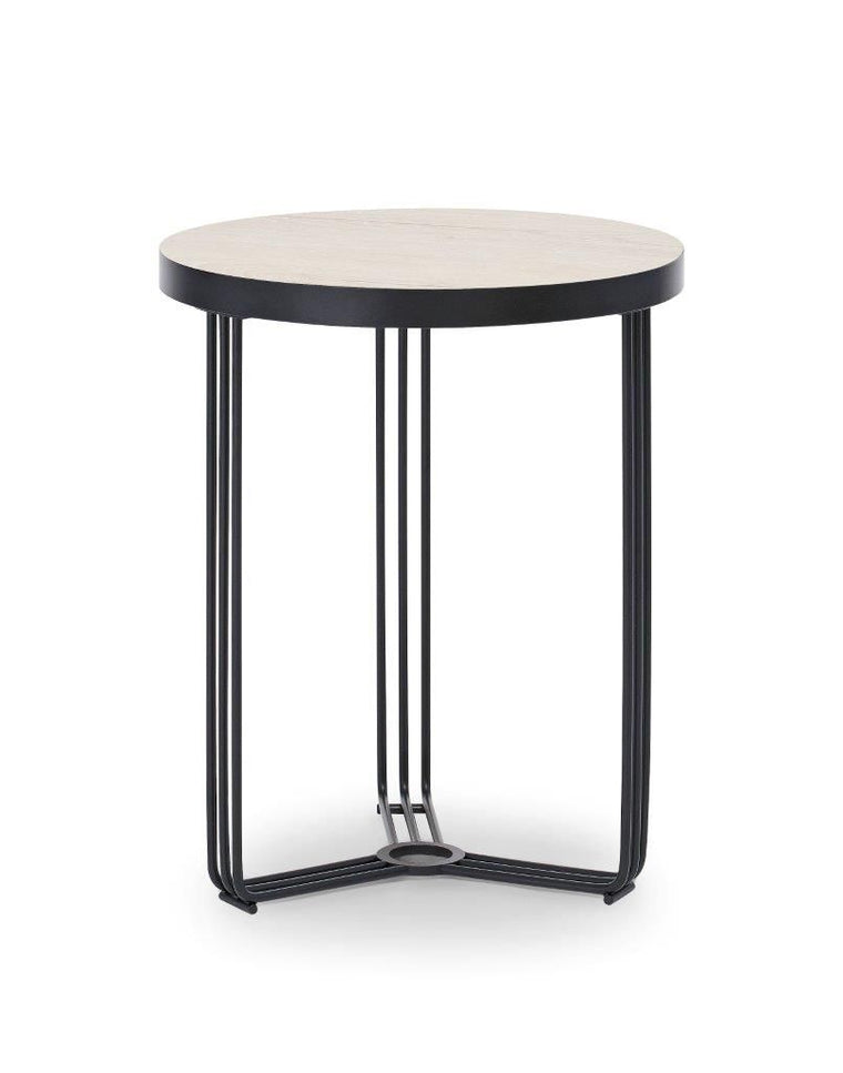 Gillmore Space Finn Circular Side Table Pale Oak Top & Black Frame