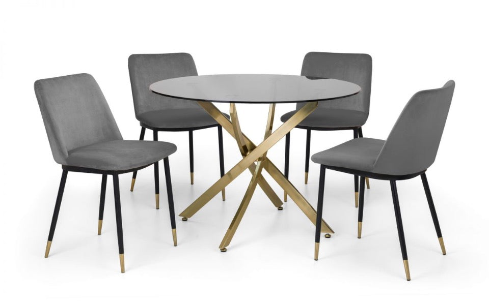 Julian Bowen Montero Round Glass Dining Table 100cm & 4 Delaunay Chairs