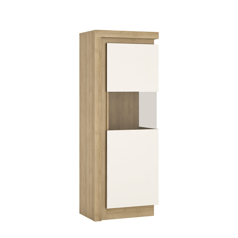 Axton Woodlawn Narrow Display Cabinet (RHD) 164.1cm High In Riviera Oak/White High Gloss