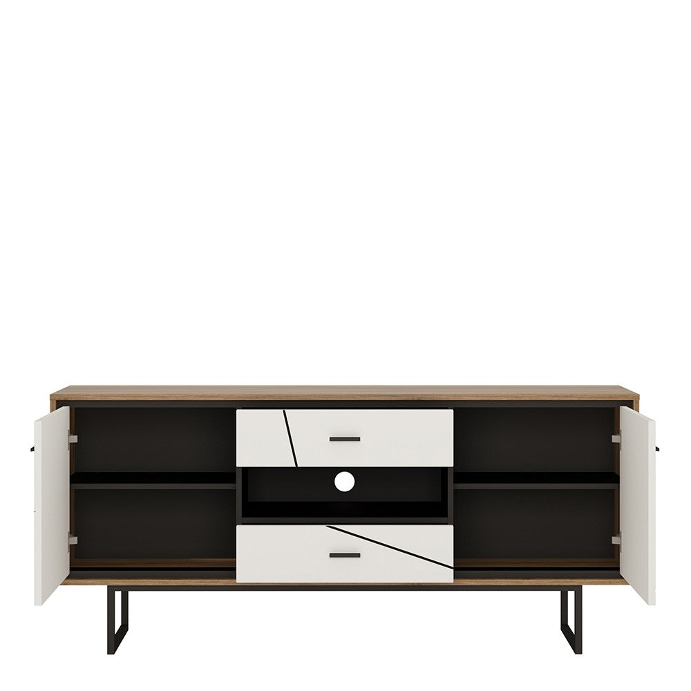 Axton Belmont 2 Door 2 Drawer TV Unit With The Walnut And Dark Panel Finish
