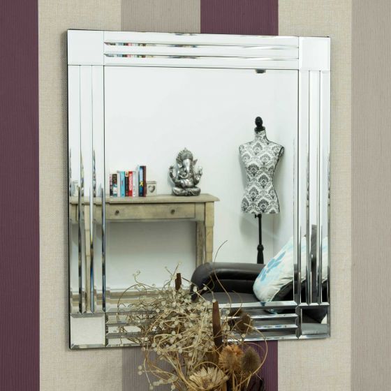 Carrington All Glass Bevelled Square Corner Mirror 68 x 58 CM