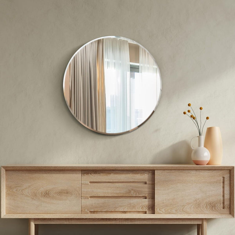 Carrington All Glass Bevelled Classic Design Round Mirror 70 x 70CM